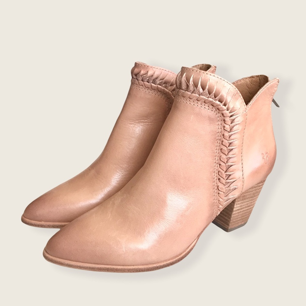 Frye Reed Feather Pink Leather Cut Out Ankle Boot - Picture 8 of 15